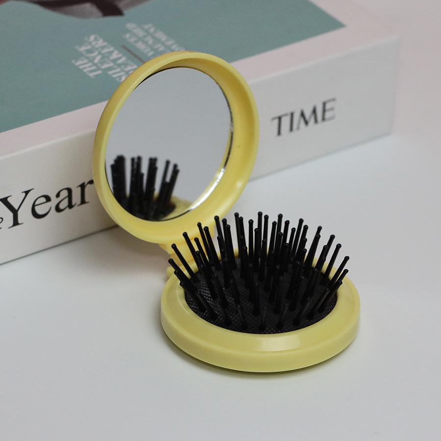 Compact Folding Comb with Mirror & Air Cushion Massage for Girls