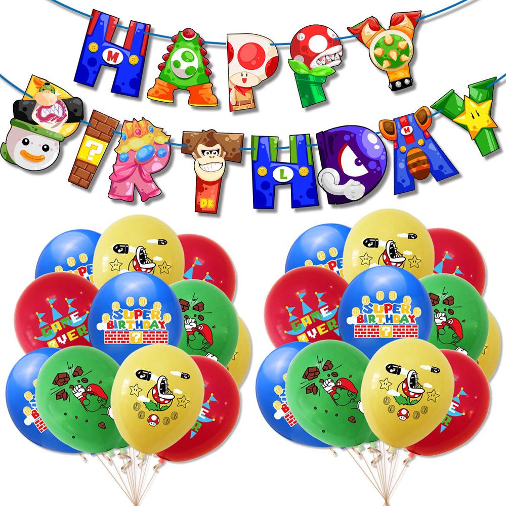 Super Mario Birthday Party Supplies Includes Banner, Cupcake Toppers, Balloons