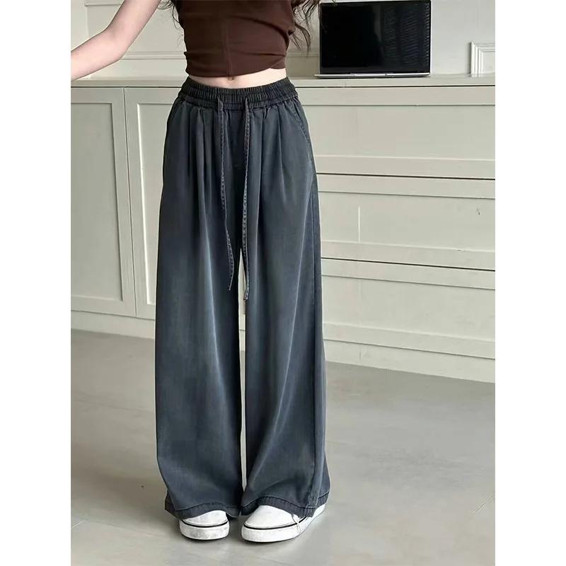 

Girls Summer Thin Jeans Style Lyocell Cotton Kids Straight Wide Leg Denim Pants Children s Trousers 170 чорний