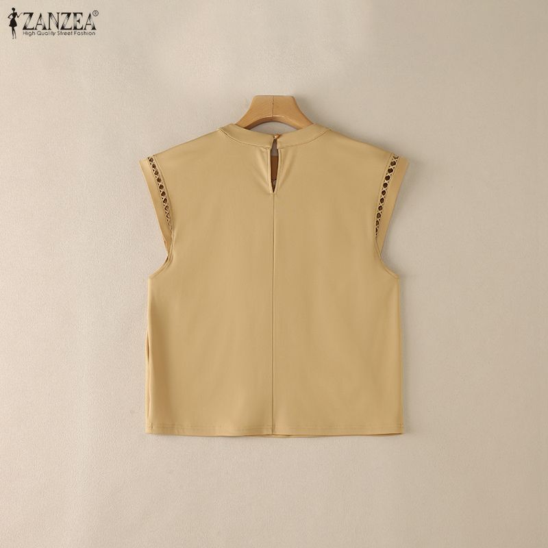 ZANZEA Women Elegant Round Neck Casual Short Sleeve Blouse