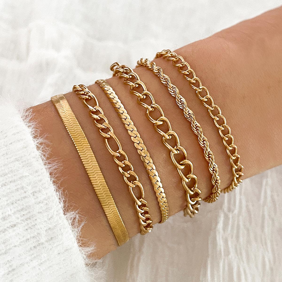 

Personalized geometric multi-element chain set bracelet, retro simple bracelet hand 6-piece set Bracelet
