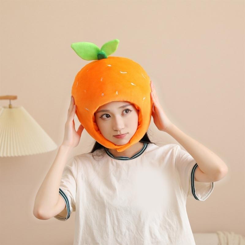 Ny Rolig Satsumas-Huvudbonad Plysch Satsumas-Hatt Tecknad Frukt-Huvudbonad Hatt Fotorekvisita för Kvinnor Män Gåvor