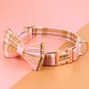 Personalized Bowknot Dog Collar Nylon Plaid Dog Collars Free Engraving Custom Pet Nameplate Necklace For Small Medium Large Dogs
