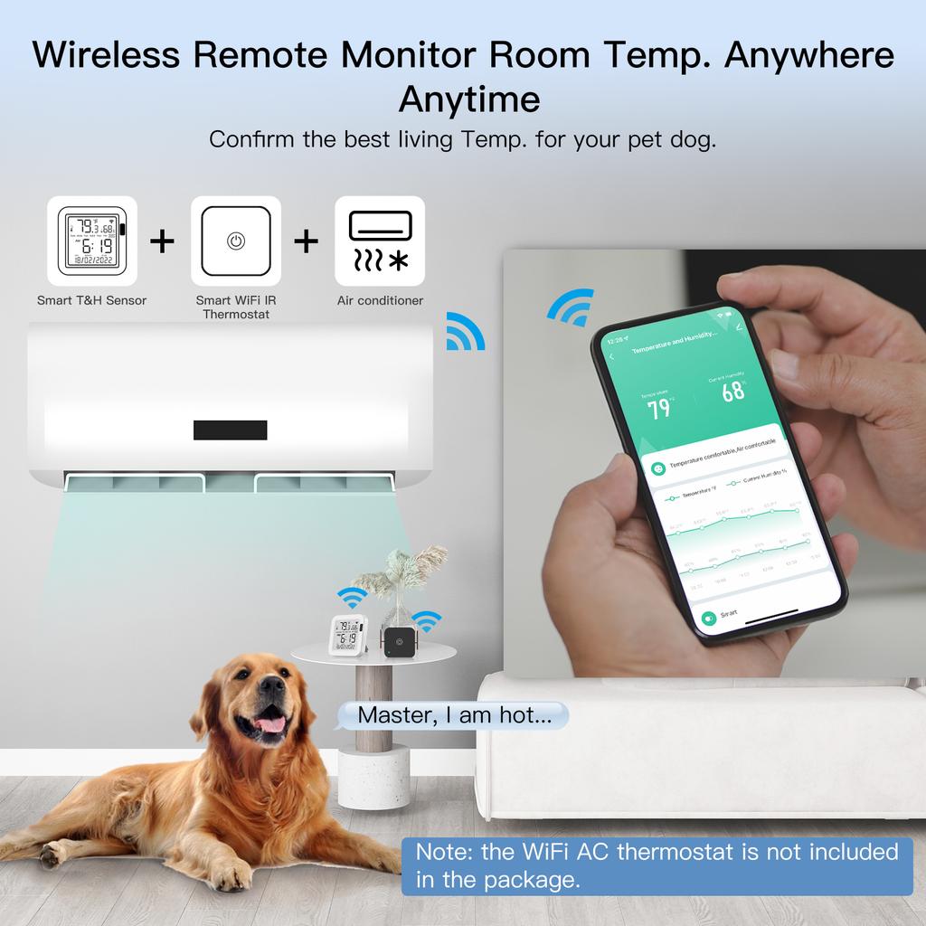 MOES WiFi Temperature & Humidity Sensor LCD Screen Infrared Sensing Backlight Smart Tuya APP Remote Control Alexa Google Voice