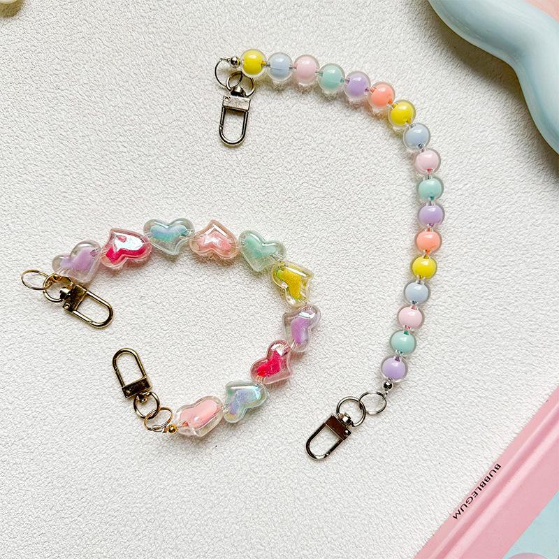 Color Pearl Mobile Phone Case Portable Chain Diy Lanyard Bow Love Wind Lanyard Anti-Drop Small Fresh