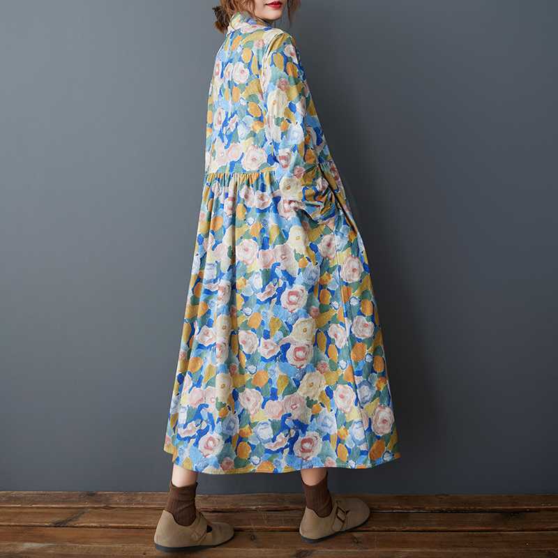 Women's Loose Corduroy Slimming Mid Length Dress