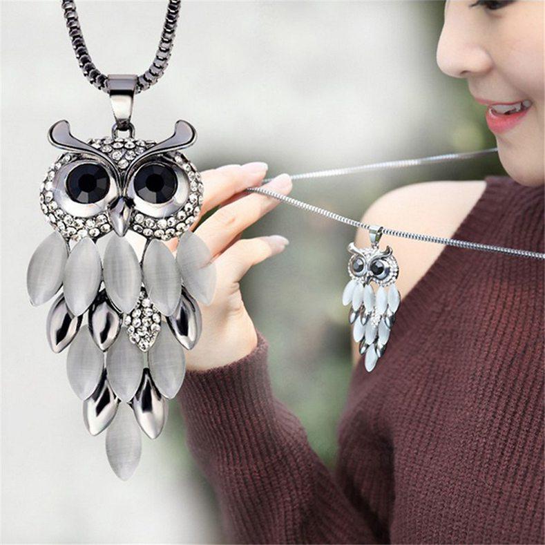 Vintage Owl Necklace European and American Pendant Long Sweater Chain
