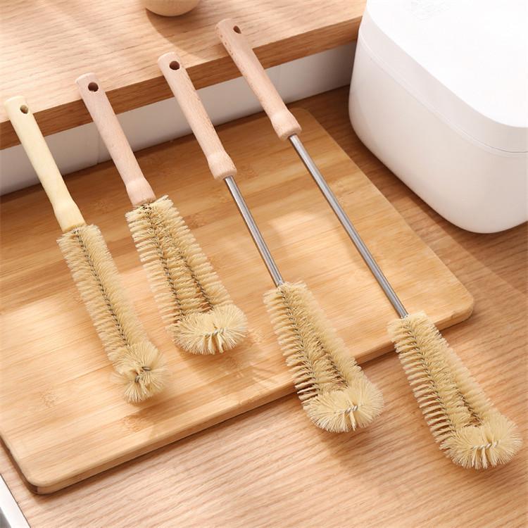 Long-Handled Nylon Brush for Cleaning Bottles, Cups, and Glasses Narrow Wooden Handle