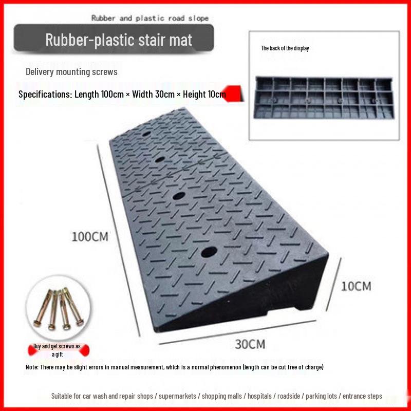 Rubber-Plastic Car Ramp: Slope Mat, Curb Edge, Uphill Climb, Triangle Speed Bump