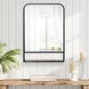 Wall Mirror with Metal Frame, Rounded Edges, 1 Shelf, 70 Cm X 10.2 Cm X 50 Cm, Black + Silver