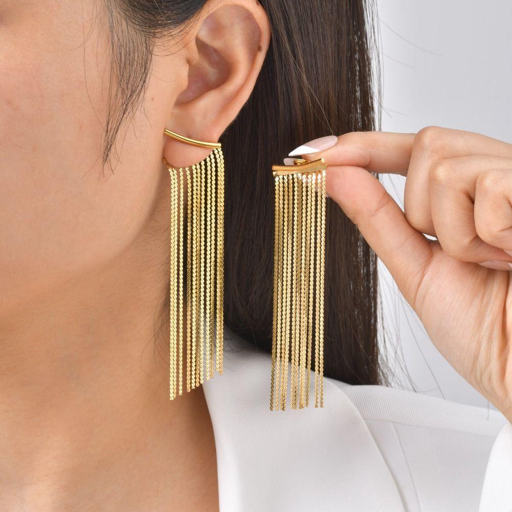 Gold Tassel Earrings Stainless Steel Waterfall Earrings Hypoallergenic Fringe Earrings  Prom Event