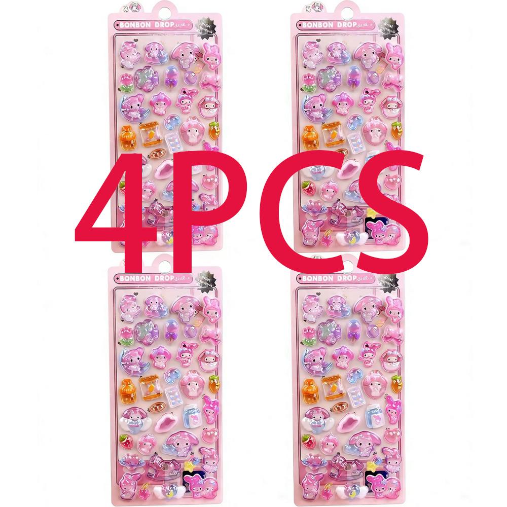 Luminous Cute Sanrio 3D Relief Stickers Kawaii Girls Kuromi Cinnamoroll My Melody Crystal Decals Kids Decoration Sticker Packs