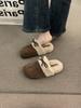 Soft leather version~ frosted and velvet bag head Boken slippers for women to wear autumn and winter muffin thick-soled evening warm cotton shoes