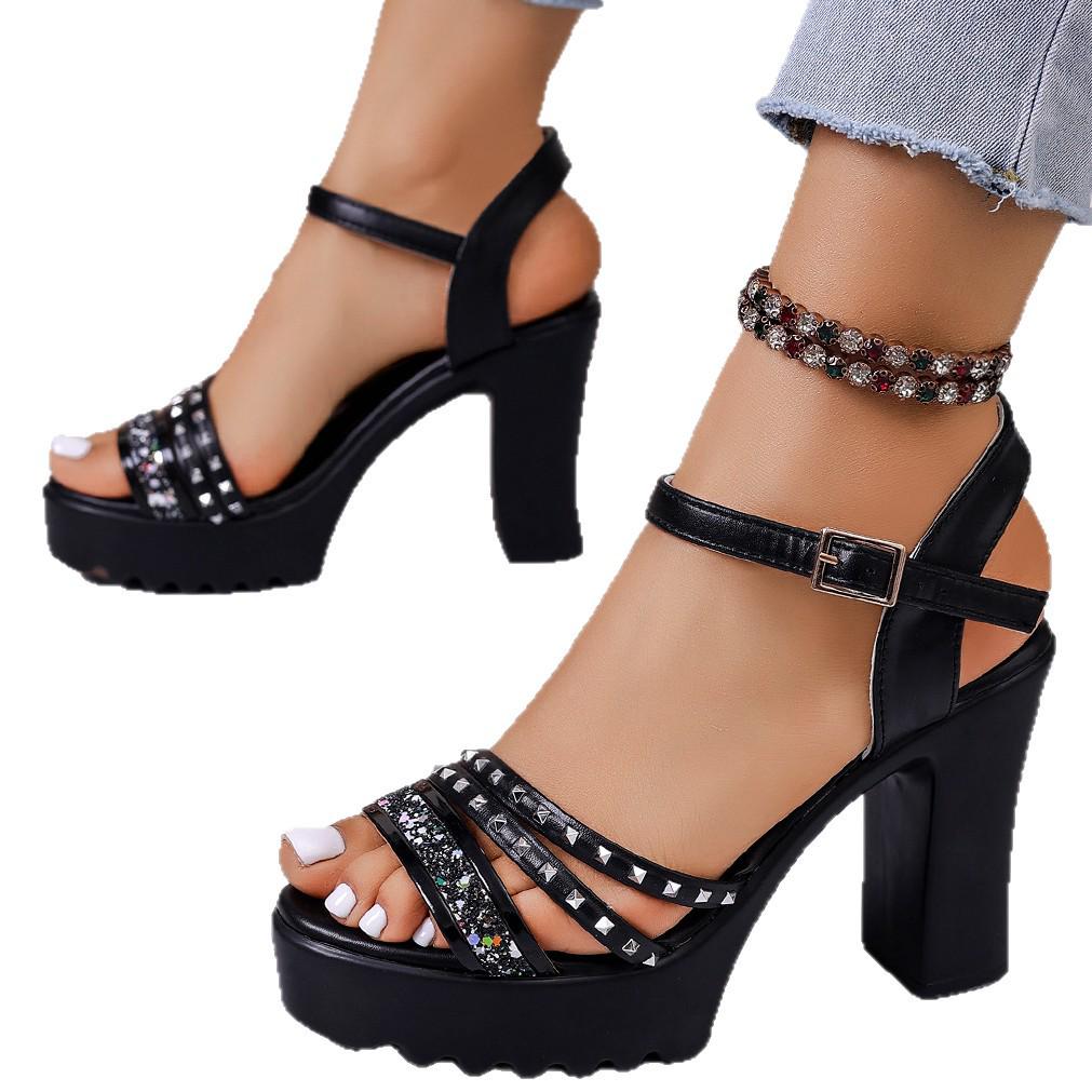 Women's Chunky High-Heeled Waterproof Sandals: Single & Fine Straps, Versatile Spring/Summer Fashion