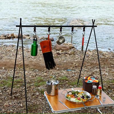 Large Portable Aluminum Camping Storage and Clothes Drying Rack with Lamp Stand and Tripod Hanger