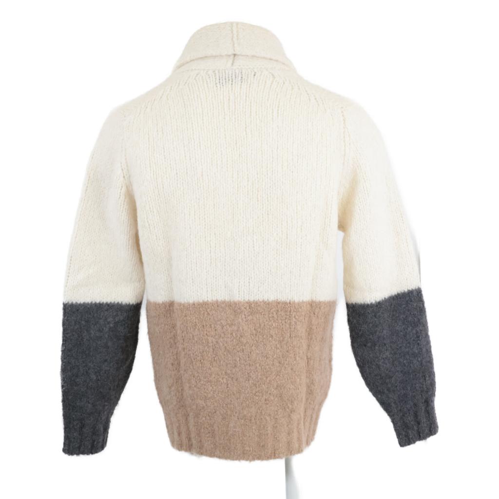 Brunello Cucinelli [Excellent Condition/Domestic Authentic] Cashmere/Silk/Alpaca Blend Shawl Collar Knit Cardigan/ Tops 44 Ivory/Beige/GrayUsed