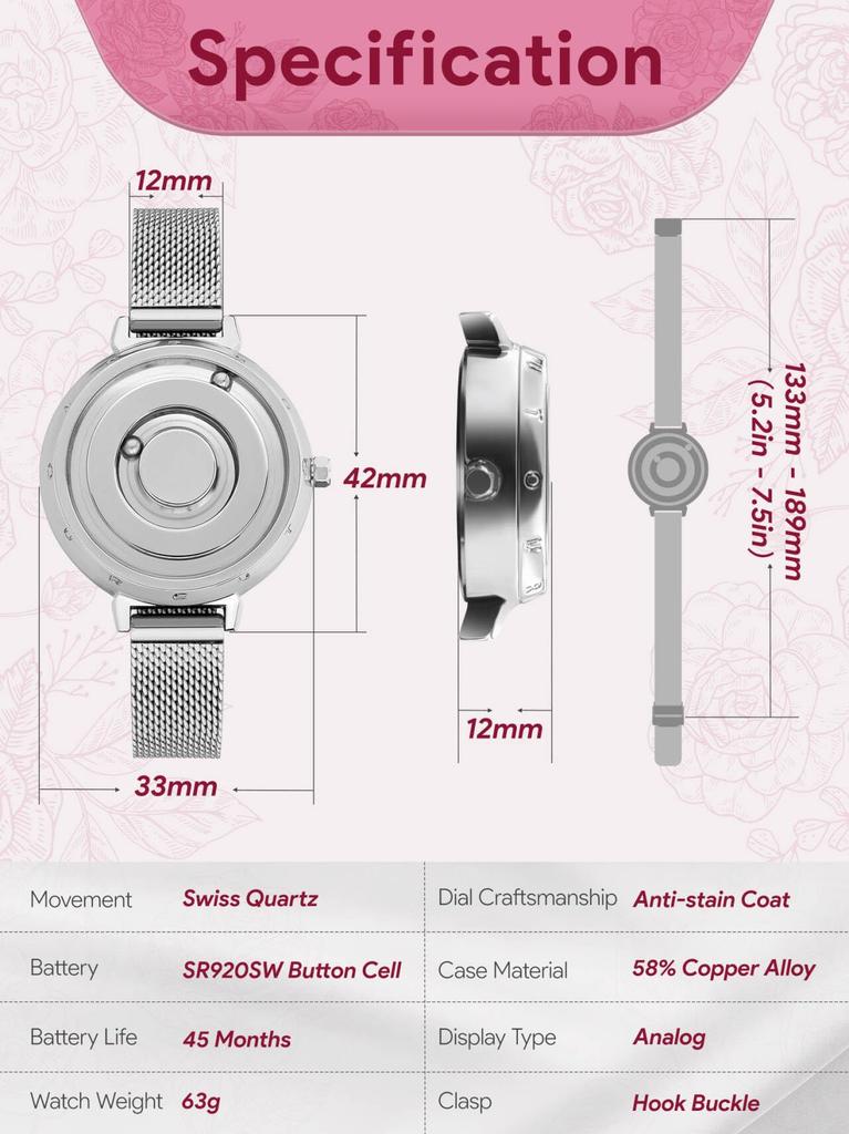 Magnetuhr Uhr Quarzuhr Minimalismus Casual Analog Stilvoll Wasserdicht 36MM Silbernes Zifferblatt Silbernes Edelstahlband Mesh-Gürtel [EUTOUR] Damen