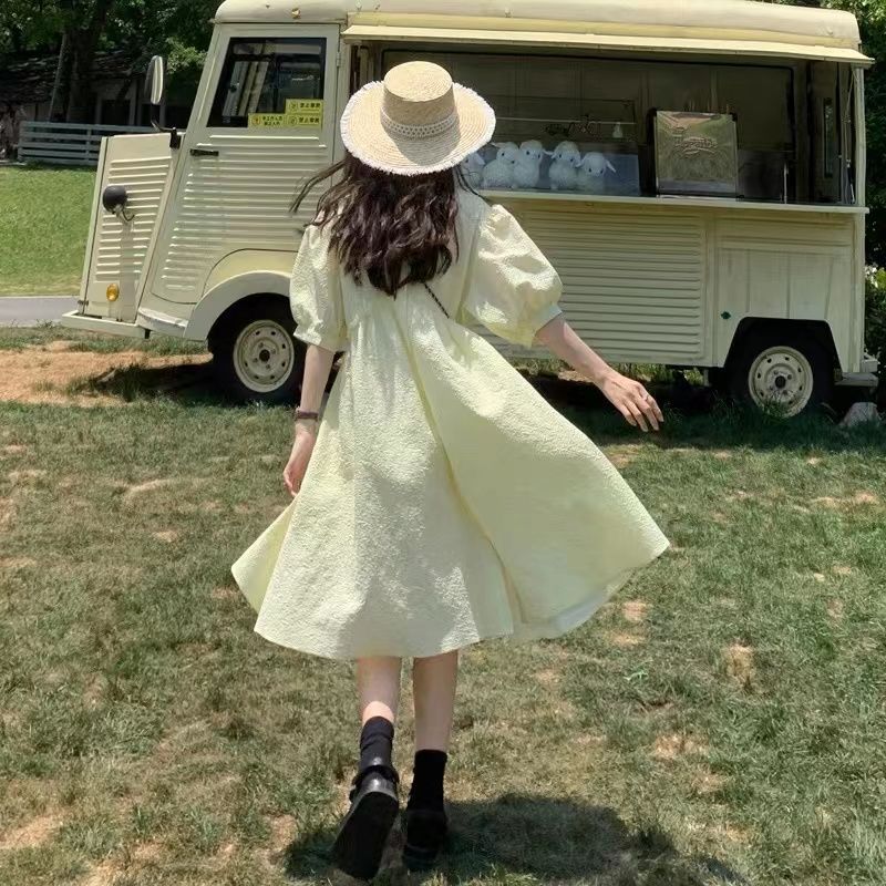 French Princess Style Dress with Soft Dresses Bubble Sleeves