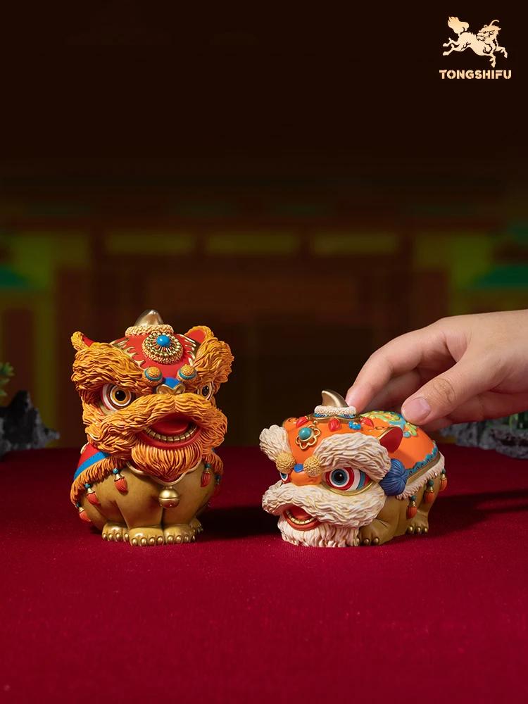 "Good Luck and Lion Dancing" Living Room Desktop Copper Lion Ornament, Home Decoration Crafts