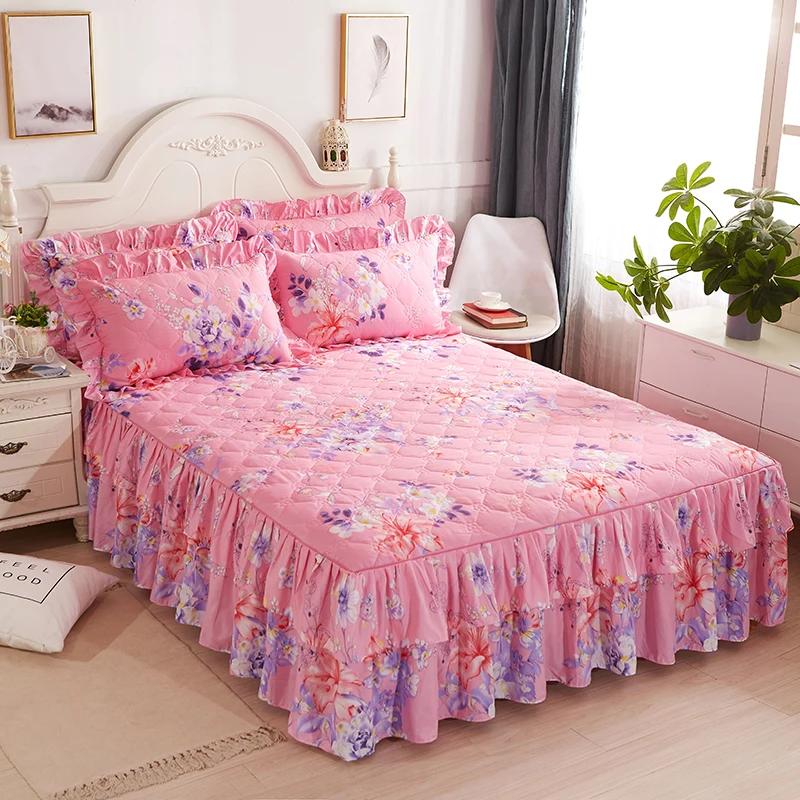1piece Sheets for Bed Thick Warm Elastic Fitted Queen Mattress Pad Bedspread Bed Skirt Wedding Bedskirt No Pillowcase