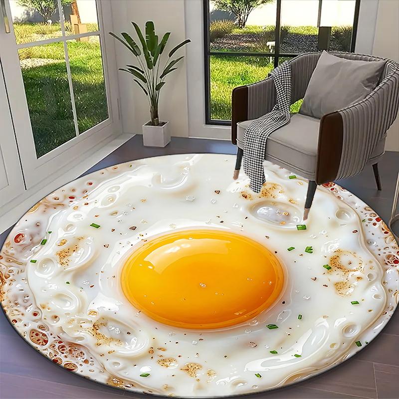 

[Fried Egg Printed Carpet] Non-slip Office Rug, Cozy Round Carprt for Living Room Use, Soft Home Sofa Chair Mat Diameter 60cm
