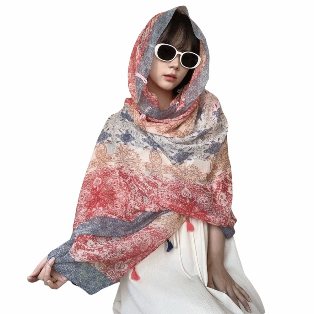 Creative Multicolor Sunscreen Shawls Long Style Seaside Holiday Dual-Use Scarves Dual-Use Design Beachwear Long Scarves Beach