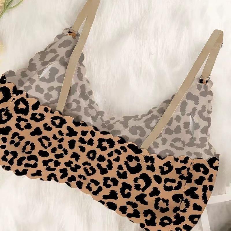 Sexy Leopard Print Seamless Backless Wireless Push Up Bra For Small Chest Women