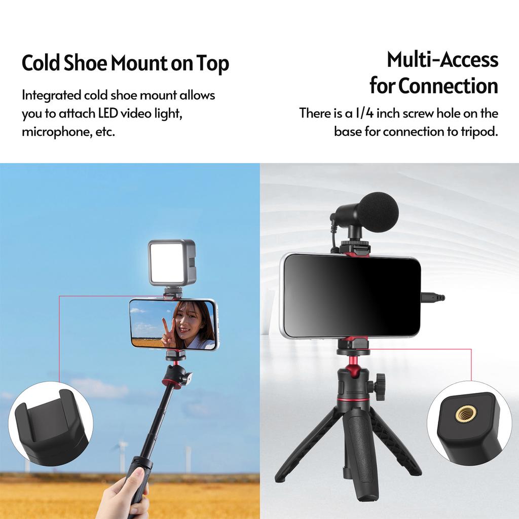Mini Vlog Live Streaming Smartphone Clip Adjustable Phone Holder with Cold Shoe Mount 1 4 Inch Screw Hole for 55 90mm