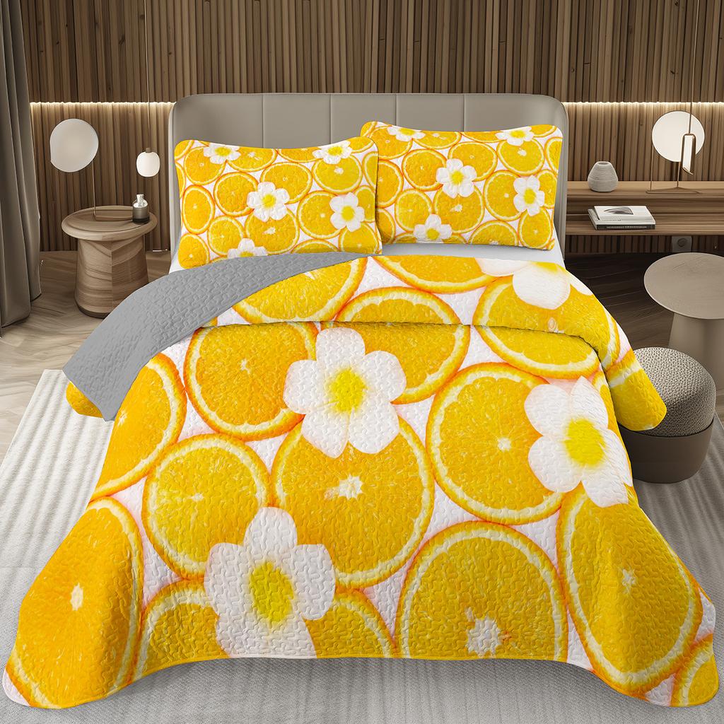 Citroen Twin Queen King Sprei Set Oranje Gewatteerde Sprei 2/3 stuks Zomer Tropisch Fruit Beddengoed Set Botanisch Thema Huisdecoratie