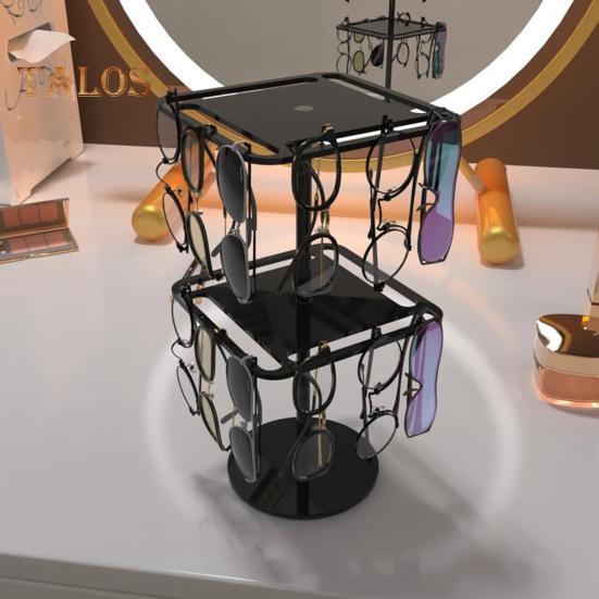 360 Degrees Rotating Sunglasses Organizer Single/Dual Layer Clear Acrylic Glasses Storage Rack Space Saving Heavy Duty Eyewear Display Stand Holder