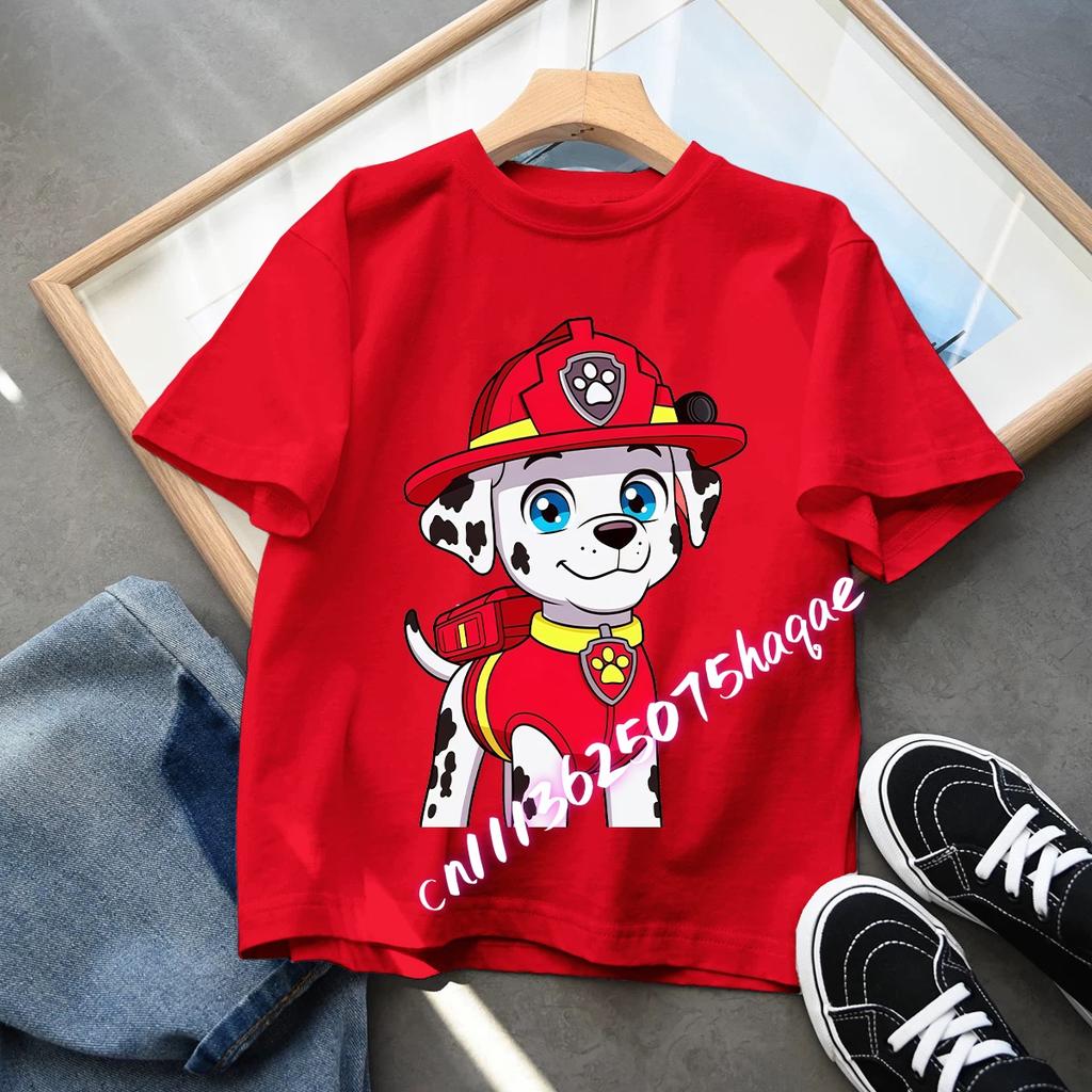 PAW Patrol Children Short Sleeve T-shirt Cartoon Chase Skye Print Pullover Boys Girls Summer Breathable Casual Cotton Tops Gifts
