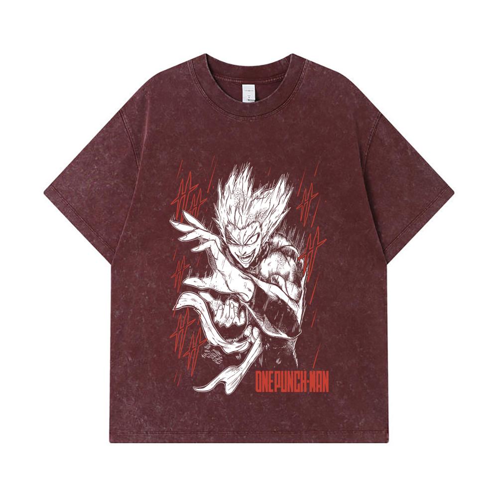 275 GSM Washed T-shirts 100% Cotton One Punch Man V4 Garou Print Unisex Heavy Cotton T Shirt