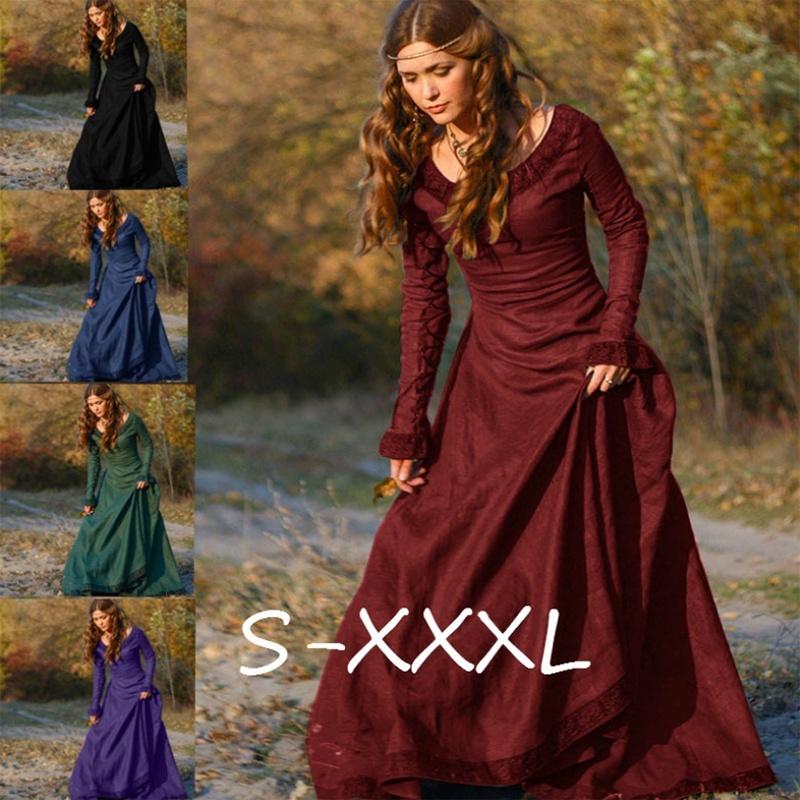 Dress Womens Medieval Long Sleeve Gothic Dresses Halloween Costume Cosplay