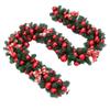 9FT Christmas Garland with Lights - Pre-Lit Artificial Green Christmas Garland for Stair Railings Mantle Decorations with Red Flowers, Berry Clusters