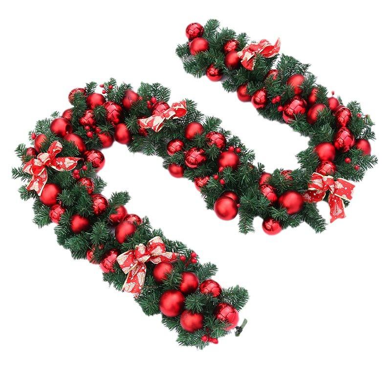 9FT Christmas Garland with Lights - Pre-Lit Artificial Green Christmas Garland for Stair Railings Mantle Decorations with Red Flowers, Berry Clusters