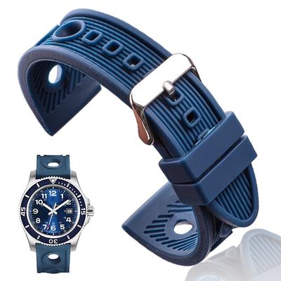 Watchband Silikon Watch Band Bilezik 22mm Siyah Mavi Kadın Erkek Kauçuk Saat Kayışı Paslanmaz Çelik Cilalı Pin Toka