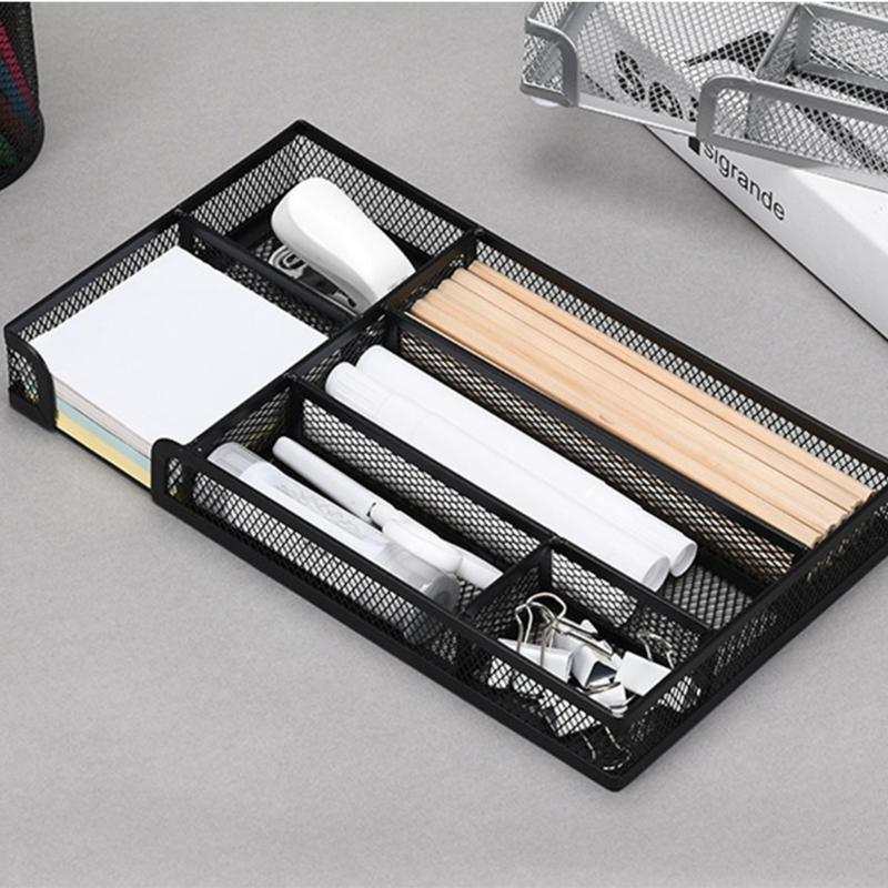Sturdy Metal Office Drawer Organizers Tray Desktop Storage Container For Pens Files Paper Clip