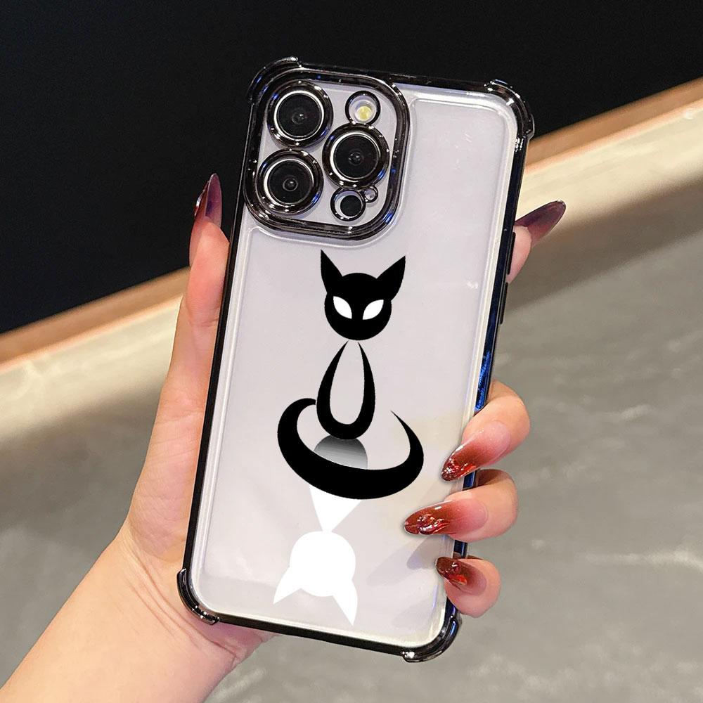 Cartoon Cute Little Black Cat Funda For iPhone 17 Pro 16 15 14 13 12 11 Pro Max Case 17 Plus 17E 16E 17Air Silicone Phone Cover
