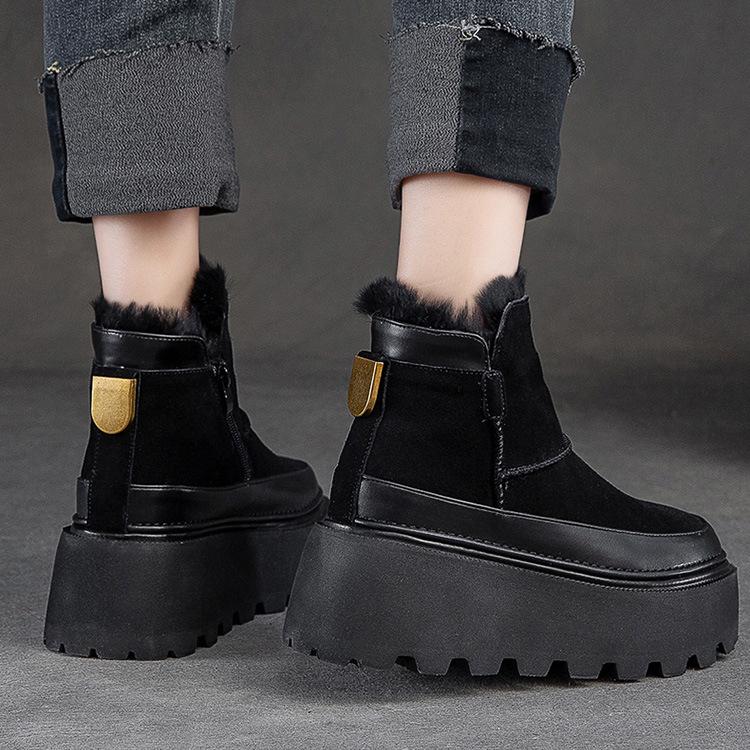 Johnature Thick Sole Snow Boots With Plush Warm Side Zipper Versatile Retro Solid Color Women's Shoes