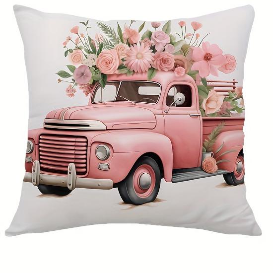 

Home Decor Pink Roses & Cottage Scene Pillow Covers Pattern Cushion Cover Suitable For Sofa Bedroom Car Pillow Cover 16x16Inch