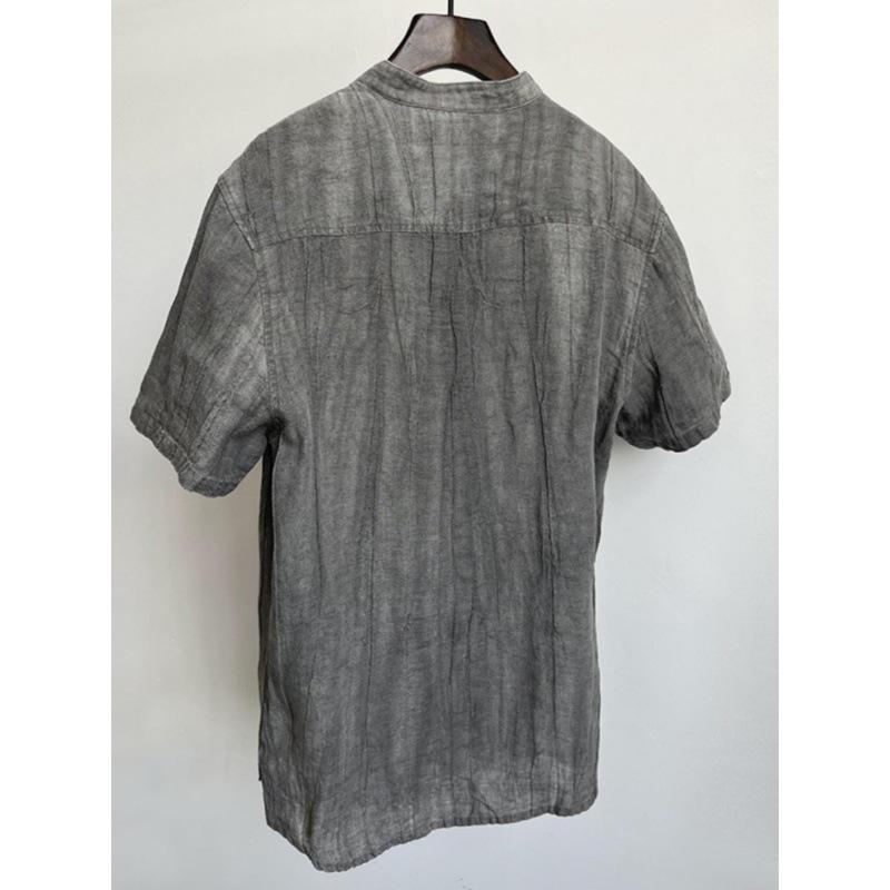 Summer Intage Pure Linen Short Sleeve T Shirt for Men Thin Solid Color Slim Men Clothing Big Size KTB