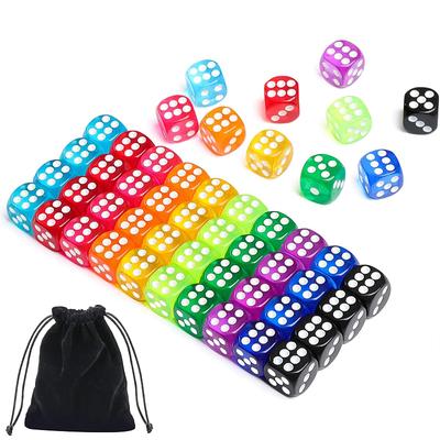 10/30PCS 14mm Colorful Transparent Dice with Velvet Bag Board Game Dice for Bar Tabletop RPG D&D Party Games Rounded Edge TMZ