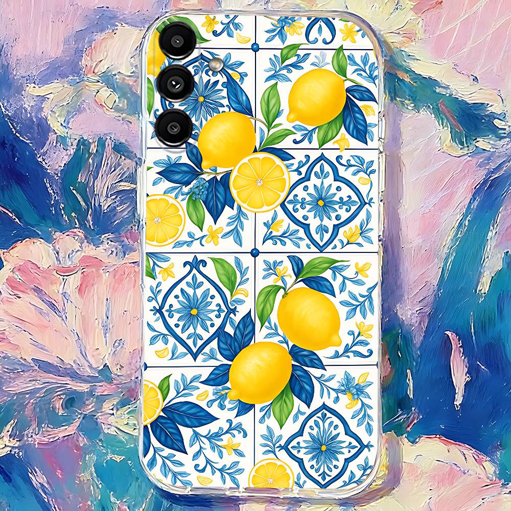 Mediterranean Lemon Fruit art Clear case suitable for  Samsung S30,S25,S24,S23,S21,S22,S20,S10,5G,FE,lite,PIus,Ultra Transparent