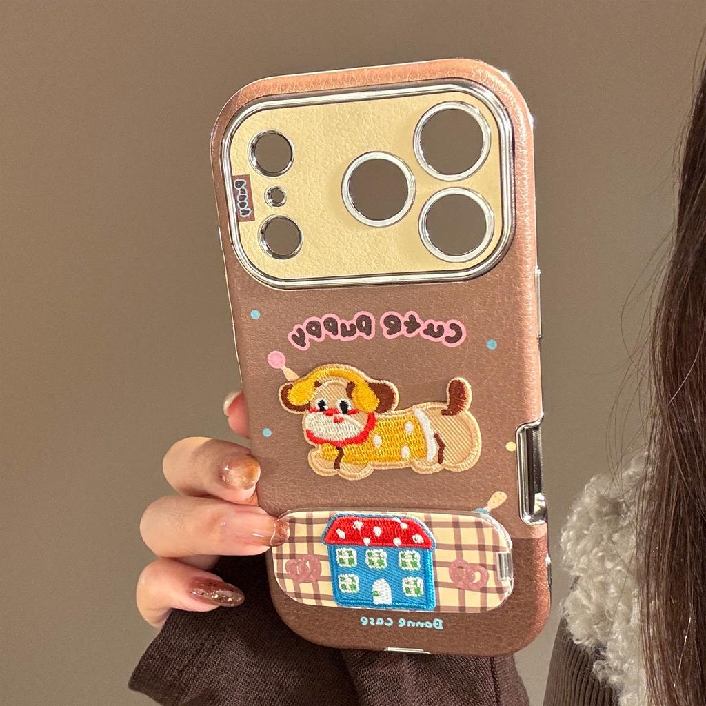 Embroidered Cats and Puppies for IPhone17promax for Apple 16 Mobile Phone Case 15 for 13 Color Leather 11 Mirror