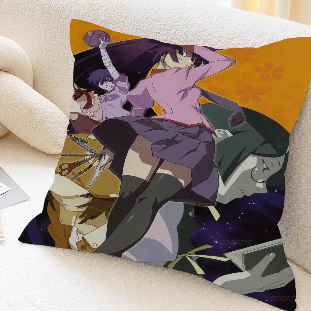 Monogatari Anime Cushion Cover Car Throw Pillow Case For Sofa Car Christmas Gift 40x40cm 45x45cm