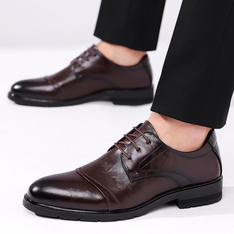 Fashion Spring Autumn New Designer Men's Dress Shoes Solid Color Fashion Casual Cow Leather Wedding Shoes Male Lace Up Loafers Male