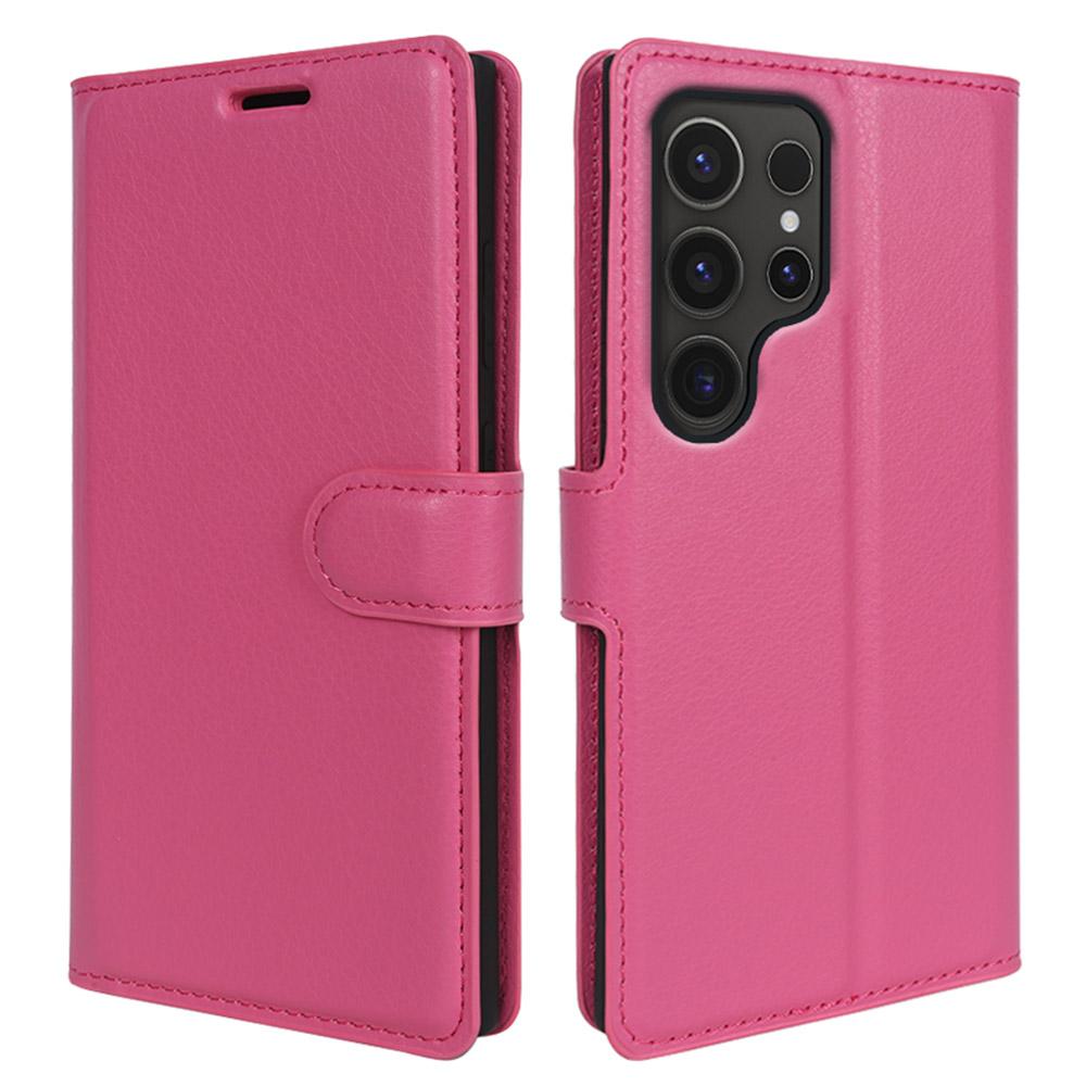 

For Samsung Galaxy S24 Ultra Case Litchi Texture Wallet Phone Cover with Stand Rose