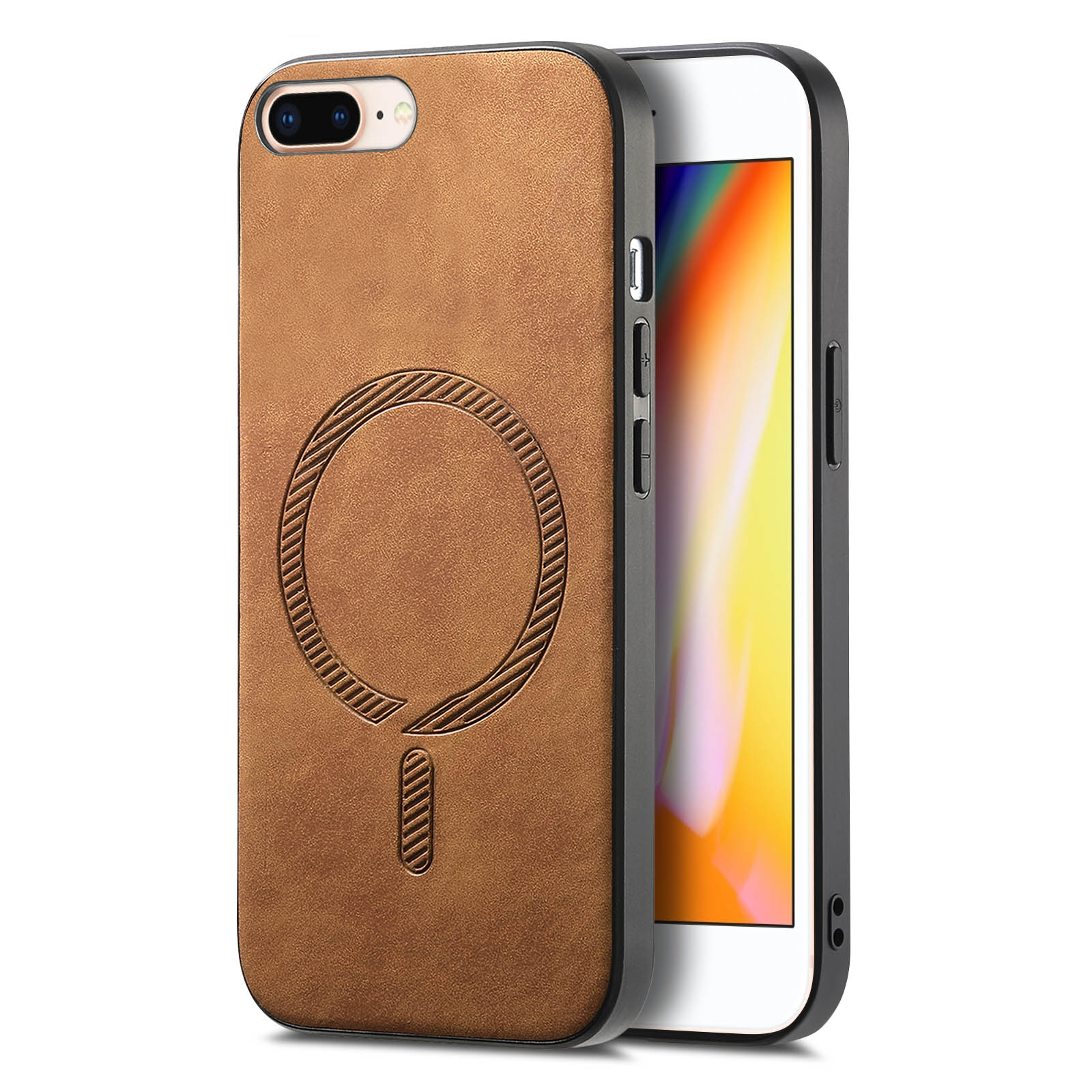 

For iPhone 8 Plus 5.5 inch Leather Back Case Compatible with MagSafe Skin-touch Phone Cover Brown
