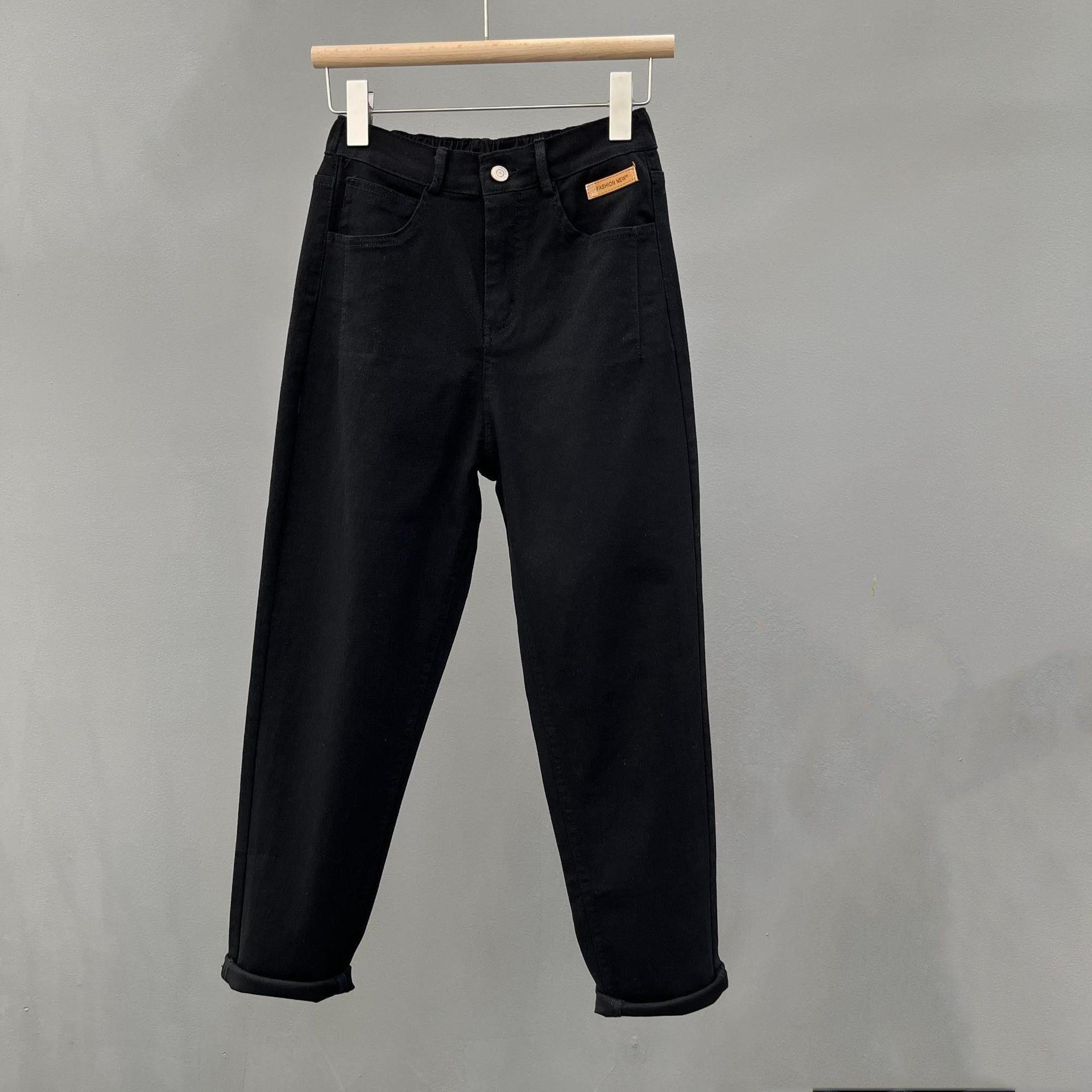 

White High-Waist Loose-Fit Denim Pants for Women - Slimming Petite Harem Style (Spring 2025 Collection) M (80-105 jin) чёрный