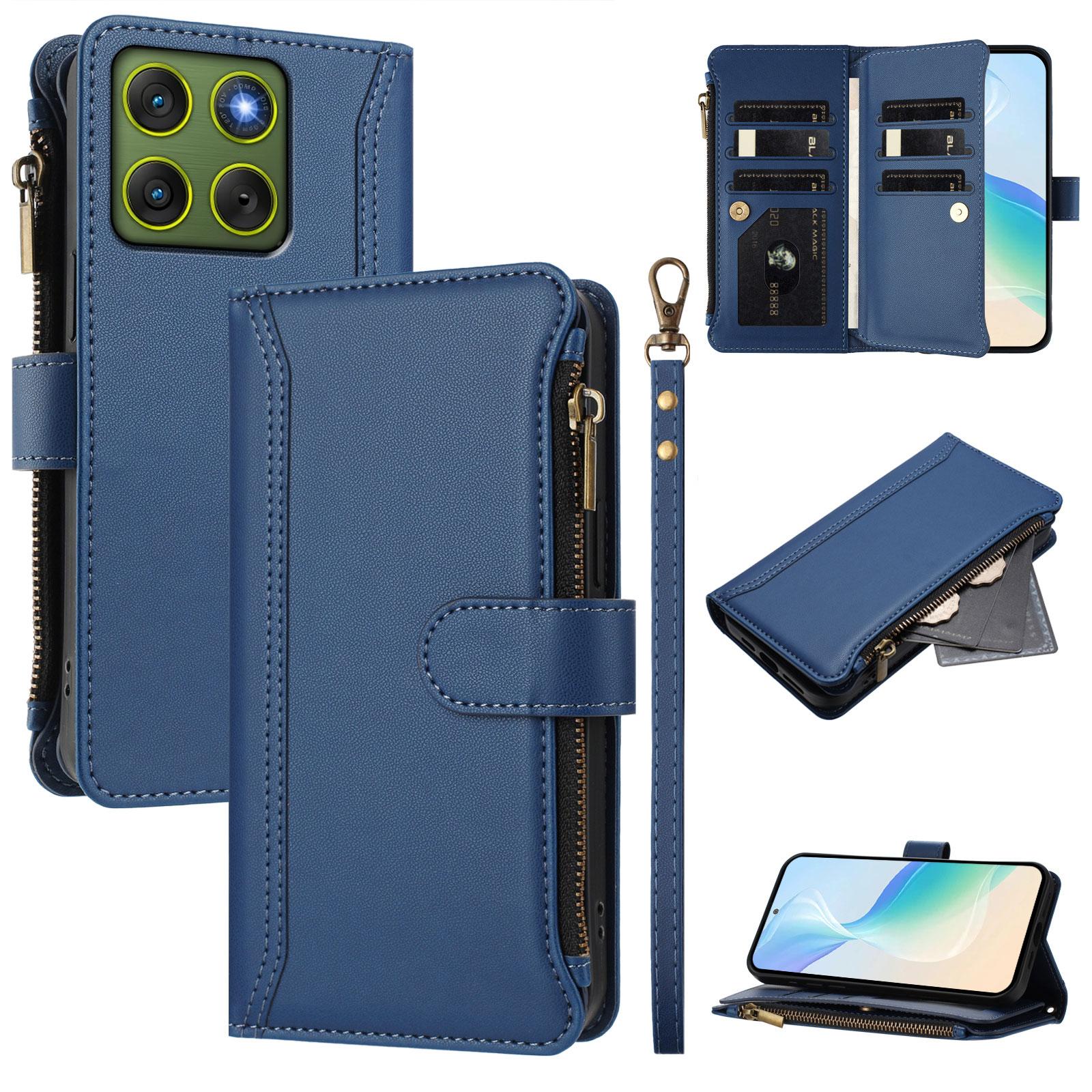 

For Motorola Edge 70 5G Leather Case 9 Card Slots Zipper Wallet Stand Phone Cover with Wrist Strap